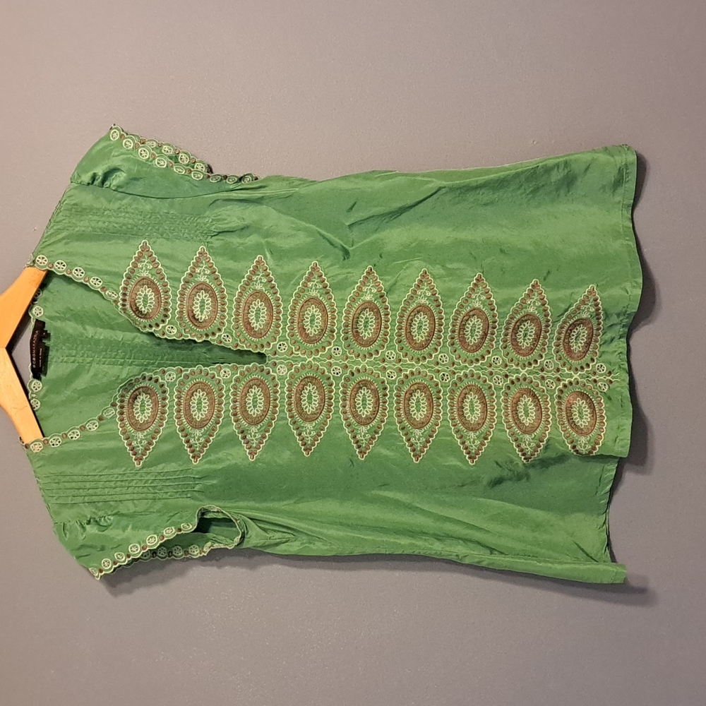 BCBG MaxAzria Embroidered Silk Top